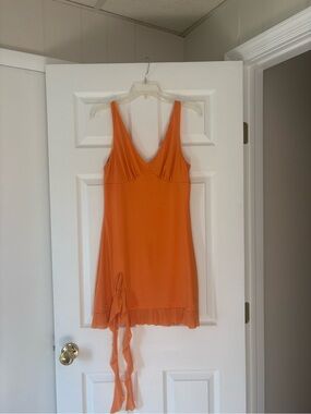 Sleek Orange V-Neck Mini Dress